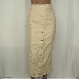 NEW CULT GAIA  Women’s Lua Midi Skirt Beach Beige Size 0 High Waist Button Front